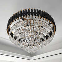 Lustre moderne de luxe noir et or en cristal, luminaire suspendu LED multi-couches pour salon, hall d'hôtel