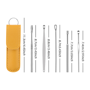 6 Piece 6in1 Stainless Steel Reusable <b>Ear</b> Scoop Set Portable <b>Ear</b> Wax Removal Kit Leather Case Keychain Tool for Adults Children - Product Image 5