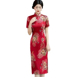 Vestido Qipao Tradicional Chino de Primavera Verano, Vestido <span class=keywords><strong>Cheongsam</strong></span> de Manga Corta para Mujeres de Mediana Edad y Mayores, Precio de Fábrica - Product Image 1