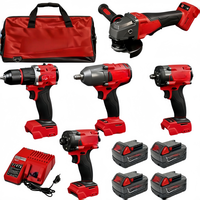 Ensemble de perceuse multi-outils sans fil avec meuleuse d'angle et visseuse à chocs, chargeur et batterie - Pour le travail du bois, le bricolage et l'entretien domestique