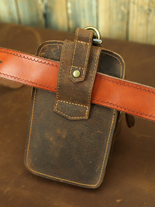 Vintage çılgın at deri bel çantası ilk katman dana bel çantası hakiki deri çok fonksiyonlu 7 inç telefon asılı çanta - Product Image 5