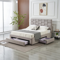 Ensemble de chambre à coucher italien moderne et élégant avec lit relevable à vérin à gaz en velours, taille Queen/King, et table de chevet assortie