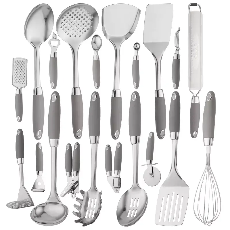 Stainless Steel Kitchenware Non-stick Kitchen Utensils Set Cooking Accessories With Plastic Handle