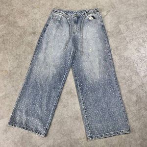 الشركة المصنعة مخصص سروال الدنيم حجر مزين بالحجر مستقيم الساق الجينز خمر لامعة الكريستال الجينز حجر الراين للرجال - Product Image 4