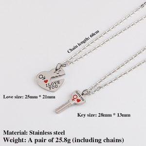 Collana in acciaio inox coppia Hip-hop pendente con chiave a forma di <span class=keywords><strong>cuore</strong></span> di fabbrica - Product Image 2