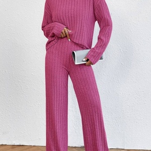 Ensemble décontracté deux pièces automne-hiver pour femme, col montant, manches longues, pantalon large, couleur unie, taille XS, tenue quotidienne - Product Image 2