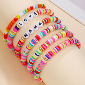 Colorful Polymer Clay Letter <b>Beaded</b> Stacking <b>Bracelet</b> Set For Mother's Day Gift Fashion Jewelry - Product Image 2