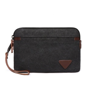 Multi-fonction Vintage Coin Purse Long Wallet Phone Bag Portable Hanging Toiletry <span class=keywords><strong>Kit</strong></span> Bag Men Canvas Clutch Bag with Hand Strap - Product Image 2