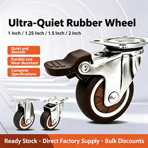 ล้อเลื่อนแบบ Heavy Duty พร้อมเบรกด้านข้าง ขนาด 33*39 มม. แผ่น TPE สีกาแฟ ล้อกันลื่น ลูกปืน ระบบล็อค เงียบ - Product Image 2