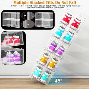 Stackable Magnetic Drop Front Single Tier Living Room <b>Shoes</b> Storage <b>Box</b> with Transparent Display and 17L Capacity for <b>Shoes</b> - Product Image 3