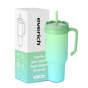 Vaso Térmico de Acero Inoxidable de Doble Pared <span class=keywords><strong>con</strong></span> Personalización del Logotipo de la Marca Everich, Tapa <span class=keywords><strong>con</strong></span> Diseño Elegante de Pétalos y Asa Irrompible - Product Image 1