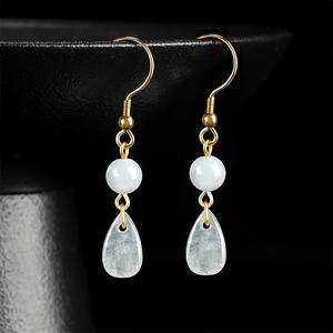 Pendientes de jadeíta natural de alta gama, grado A, jade de grado hielo, con incrustaciones de plata S925, estilo femenino. - Product Image 3