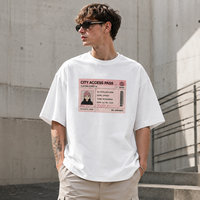 T-shirt Homme Oversize en Coton Épais Imprimé Avant et Arrière, Personnalisé avec Motif de Carte d'Identité de Dessin Animé, Streetwear, T-shirt Vierge avec Logo – Vente en Gros