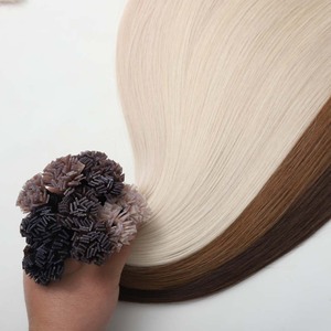 Extensions de cheveux humains de qualité salon, vierges européennes, cuticules alignées, à pointes plates pré-collées, qualité supérieure, double tirage, avec fixation à la kératine - Product Image 4
