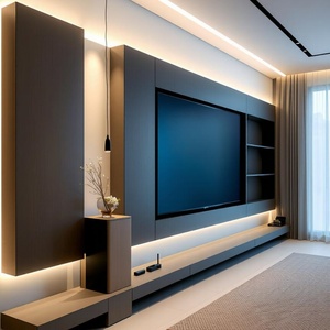 Meuble TV mural en bois personnalisé pour influenceurs - Design minimaliste, cadre ultra-fin, mobilier de salon pour appartement, canapé-lit - Product Image 4