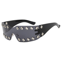 Lunettes de soleil de luxe surdimensionnées sans monture, logo personnalisé, style Y2K futuriste, pour fête et cosplay, avec rivets métalliques, cyberpunk gothique, monobloc