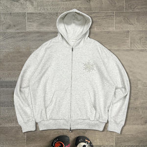 Sweat à capuche à fermeture éclair en coton épais Boxy de luxe Design de créateur Sweat à capuche à double fermeture éclair en éponge française Sweat à capuche zippé surdimensionné - Product Image 1