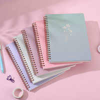 Carnet floral mignon pour filles avec logo estampé à chaud or rose, format A5, reliure spirale double, journal d'étudiant, papeterie
