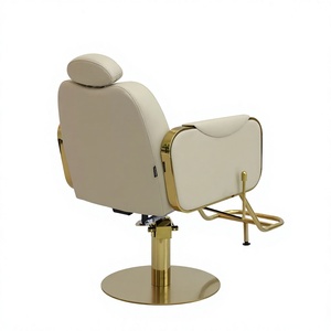 Fauteuil de coiffure hydraulique de luxe beige et or, inclinable, avec appui-tête pour poste de coiffure - Product Image 5