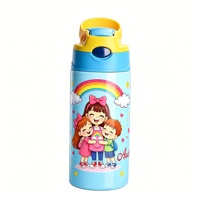 Bouteille d'eau isotherme personnalisée pour enfants, avec nom du client, couvercle à paille, 350 ml, en acier inoxydable, cadeaux pour filles et garçons