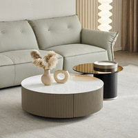Table basse ronde en acier inoxydable avec plateau en pierre, design luxueux pour les grandes et les petites familles, meubles de salon ATUNUS