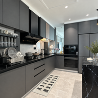 Meubles de cuisine contemporains sur mesure, finition mate élégante, solution de rangement intégrée avec appareils électroménagers pour projets résidentiels modernes
