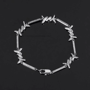 Hip Hop <b>Wire</b> Chain Couple Bracelet Micro-inlaid Zircon Button <b>Thin</b> Thorn Chain Tanjing Fashion Lijing Necklace - Product Image 2