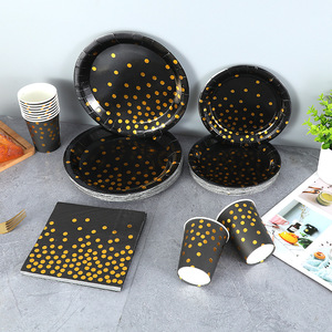 Scattered dots, black gradient hot foil <b>paper</b> plates, party supplies, disposable hot foil <b>paper</b> plates, <b>paper</b> cups, <b>paper</b> - Product Image 1