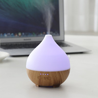 Mini Diffuseur d'Arômes Goutte d'Eau Effet Bois 150ml Type C Humidificateur Ultrasonique d'Huiles Essentielles avec LED 7 Couleurs pour Bureau