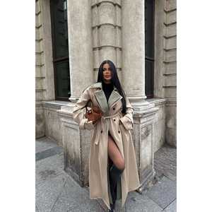 Abrigo de Gabardina para Mujer Penny Lane, Cuello Bicolor, Invierno/Otoño, Tela de Lana, Forro de Cachemira, Decoración con Botones, Relleno de Algodón/Lana - Product Image 1