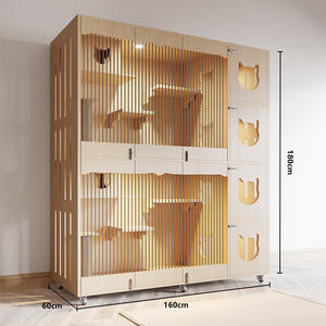 Nichoir moderne multi-niveaux en bois pour chats avec panneaux transparents, idéal pour l'hébergement d'animaux, la présentation en salon, construction robuste en bois massif - Product Image 3
