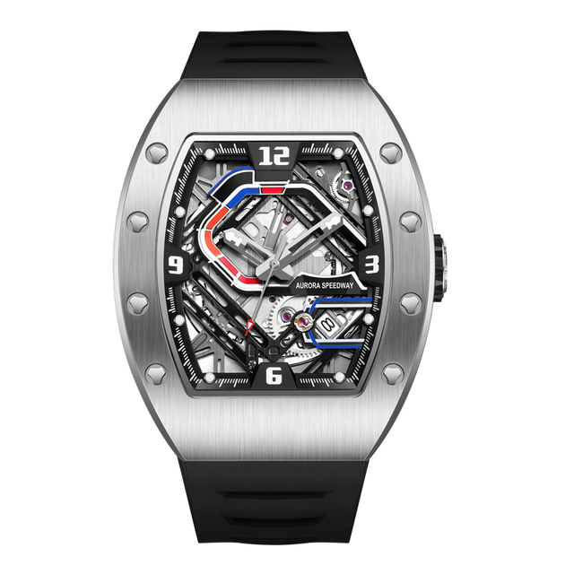 HANBORO Men's Automatic Mechanical Watch Square Water Proof Personalized Fashion Dial Design Track Series Skeleton Gear Rubber