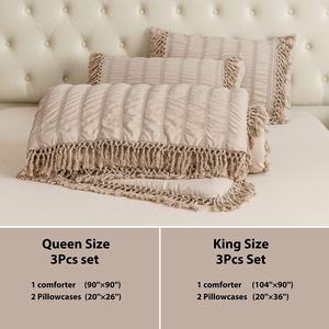 بيع بالجملة طقم مفارش سرير مقلمة ومطرزة منفوشة لحاف سرير الملكة والملك حجم سرير للمنزل الفندق - Product Image 3