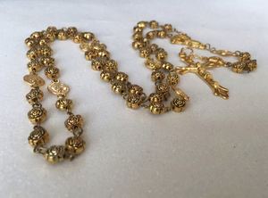 Collier religieux, chapelet de prière, alliage d'or, perles en forme de rose, aiguille courbée - Product Image 5