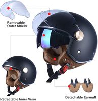 Casque de moto ouvert OOH ABS pour adultes, homologué DOT, 3/4 rétro, avec double visière, haut-parleur intégré, pour hommes et femmes