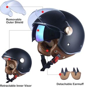 <span class=keywords><strong>Casco</strong></span> Moto Aperto OOH per Adulti Omologato DOT 3/4 Stile Retrò <span class=keywords><strong>Vespa</strong></span> con Doppia Visiera per Uomo e Donna - Product Image 2