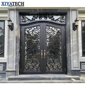 Xiyatech hiện đại rèn sắt cửa vàng Nhà cung cấp bên ngoài biệt thự sắt cửa với kính hoàn thành bề mặt hướng dẫn sử dụng mở - Product Image 1