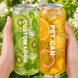 Barattoli in PET trasparente con apertura a pressione e logo personalizzato per bevande fredde, bibite e acqua <span class=keywords><strong>frizzante</strong></span> - Lattine vuote per imballaggio bevande - Product Image 1