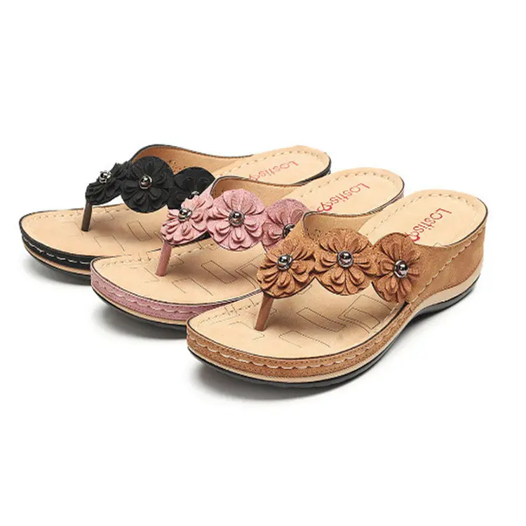 Ambition fashion Outdoor Sandals shoes open toe flats flip flops for women flower beach slides slippers