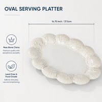 Assiette en céramique en forme de coquille de 14,75'' en porcelaine, plat à poisson en New Bone China, vaisselle de gros pour hôtels et restaurants, OEM ODM