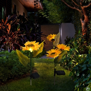 Lampe <span class=keywords><strong>solaire</strong></span> transfrontalière multi-têtes en forme de tournesol à insérer dans le sol, pour cour extérieure, aménagement paysager de jardin, pelouse - Product Image 1