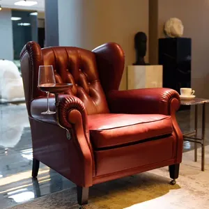 MOONTOP hakiki vintage 100% deri kol oturma odası modern tek kanepe lüks accent puro salon mobilyası deri sandalyeler