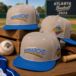 Casquette de baseball snapback OEM ODM <span class=keywords><strong>série</strong></span> <span class=keywords><strong>Atlanta</strong></span>, broderie 3D personnalisée, bicolore kaki et bleu, streetwear sport, 6 panneaux, vente en gros - Product Image 2