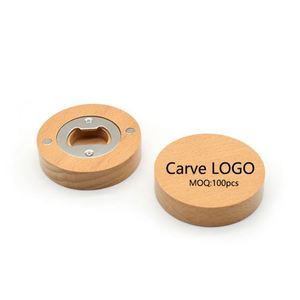 Abridor de Botellas Magnético de Madera de Haya con Logotipo Personalizable, Imán Redondo para Refrigerador - Product Image 2