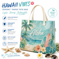 Sac de plage Hawaïen Aloha en papier Tyvek Dupont de haute qualité, personnalisé, grande capacité, durable, réutilisable, imperméable, avec poignée