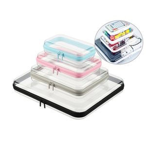 Boîte de rangement pour jouets d'enfants en plastique rigide transparent épaissi, étanche, avec fermeture éclair, double compartiment, pour cosmétiques - Product Image 1