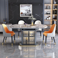 Table à manger ronde extensible moderne en pierre frittée et chaises Bjflamingo, ensemble de tables et chaises de luxe italiennes en marbre