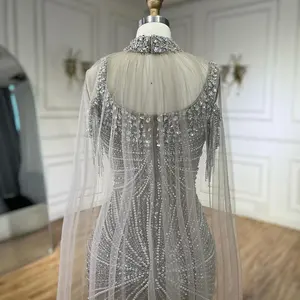 Serena collina spalline lunghe mantello sirenetta argento abiti da sera con perline Nude abiti 2024 LA72587 personalizzati - Product Image 6
