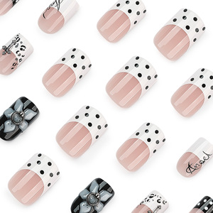 <span class=keywords><strong>Ongles</strong></span> carrés français à presser, motifs léopard noir et blanc, pois, fleurs 3D, options de <span class=keywords><strong>vernis</strong></span> personnalisables, matériau PMMA - Product Image 2