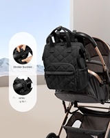 Petit sac à dos à fermeture éclair pour couches, mini sac à langer unisexe avec matelas à langer et attaches pour poussette, noir